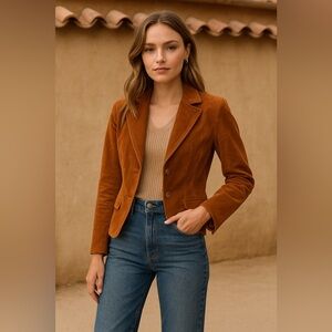 Vintage 100% Suede Leather Attic Blazer Jacket 70s Lapel Rich Tan Size S​